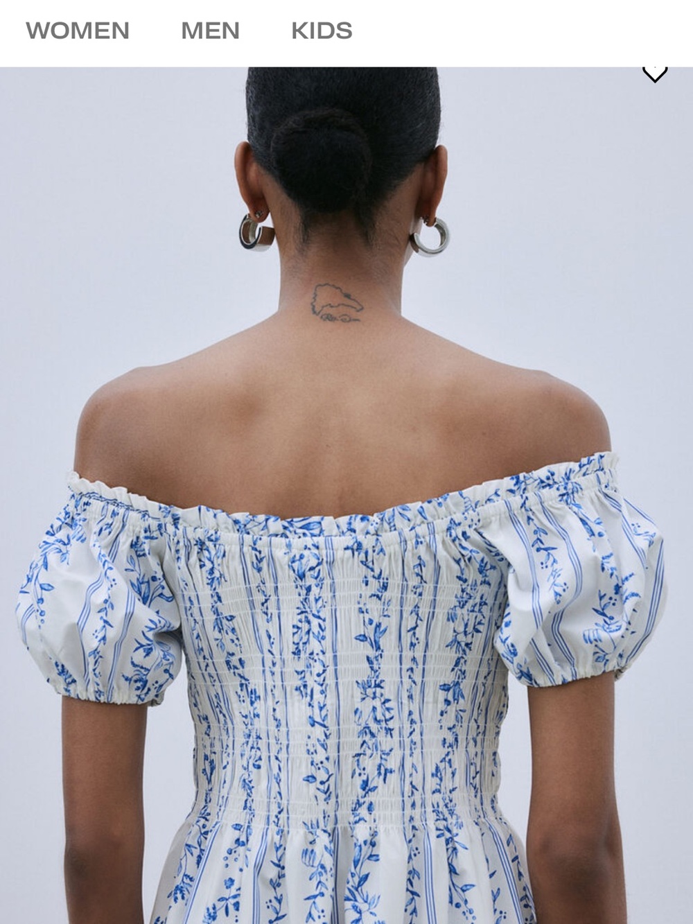 H&M OFF-THE-SHOULDER POPLIN DRESS Blue Floral - Picture 4 of 6